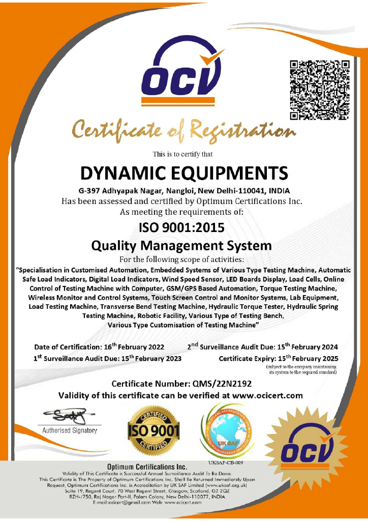 Dynamic Equipments ISO certifiate